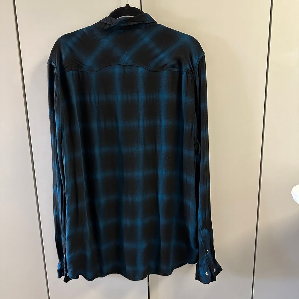 Men's YoungLA Blue Plaid  Pearl Snap,  Viscose, Lightweight  S01, New - Picture 3 of 6